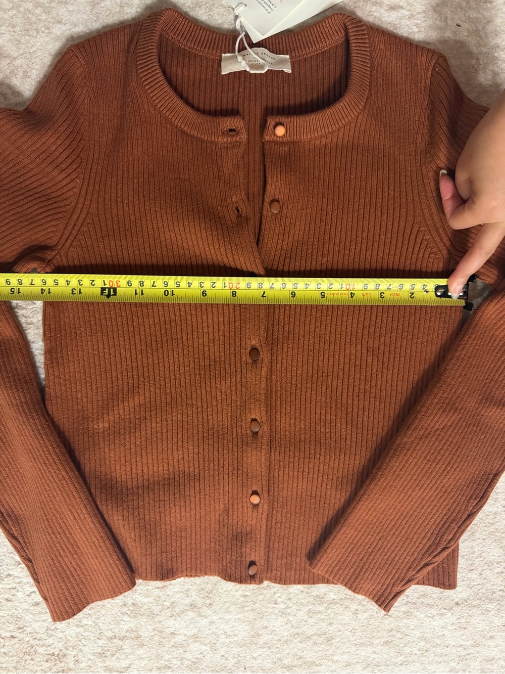 Sezane Ribbed Cropped Cardigan in Rust - Picture 10 of 12